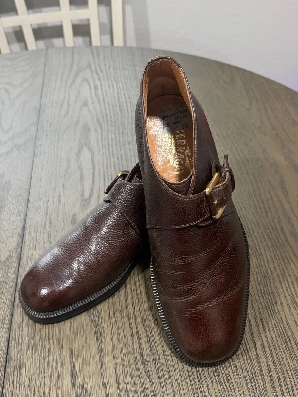 Salvatore Ferragamo Dark Brown Genuine Leather Single Monk Strap Oxfords
